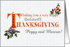 Custom Name Belated Thanksgiving Fall Berries and Word Art card