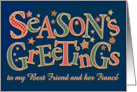 Friend and Fiance Season’s Greetings Polka Dot Letters on Dark Blue card