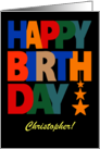 Custom Name Birthday Brightly Coloured Letters and Stars on Black card