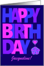 Custom Name Birthday Pastel Colored Letters on Navy Heart and Flower card