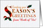 Season’s Greetings from Both of Us Holly and Tartan Pattern Lettering card