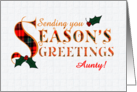 For Aunty Season’s Greetings with Holly and Tartan Patterned Letters card