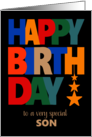 For Son Birthday Bright Coloured Letters and Stars on Black card