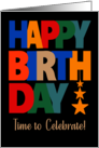 Birthday Celebrations Bright Coloured Letters and Stars on Black card