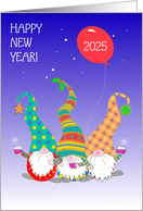 New Year in English Language with Three Cute Nordic Gnomes card