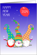 New Year in English Language with Three Cute Nordic Gnomes card