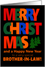 For Brother in Law Merry Christmas Colorful Text and Christmas Tre card