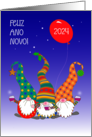 New Year Portuguese Language Three Cute Nordic Gnomes Blank Inside card