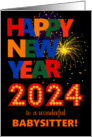 For Babysitter Happy New Year Bright Lettering and Fireworks on Black card