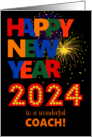 For Coach Happy New Year Bright Lettering and Fireworks on Black card