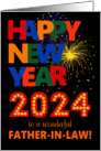 For Father in Law Happy New Year Bright Lettering and Fireworks card