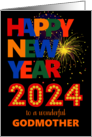 For Godmother Happy New Year Bright Lettering and Fireworks card