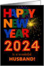 For Husband Happy New Year Bright Lettering and Fireworks card