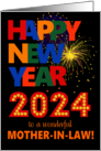 For Mother in Law Happy New Year Bright Lettering and Fireworks card