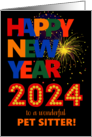 For Pet Sitter Happy New Year Bright Lettering and Fireworks card