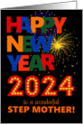 For Stepmother Happy New Year Bright Lettering and Fireworks card