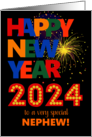 For Nephew Happy New Year Bright Lettering and Fireworks card