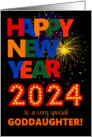 For Goddaughter Happy New Year Bright Lettering and Fireworks card