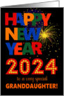 For Granddaughter Happy New Year Bright Lettering and Fireworks card