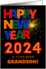 For Grandson Happy New Year Bright Lettering and Fireworks card
