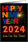 Happy New Year From Our New Home Bright Lettering and Fireworks card