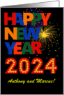 Custom Name Happy New Year Bright Lettering and Fireworks card