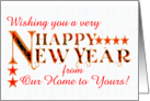 Happy New Year From Our Home to Yours with Tartan Word Art and Stars card