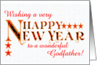 For Godfather Happy New Year with Tartan Word Art and Stars card