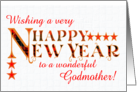 For Godmother Happy New Year with Tartan Word Art and Stars card