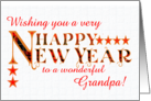 For Grandfather Happy New Year with Tartan Word Art and Stars card