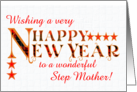 For Stepmother Happy New Year with Tartan Word Art and Stars card
