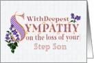 Sympathy for Loss of Stepson with Violets and Word Art card