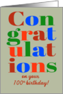 100th Birthday Congratulations Brightly Colored Retro Lettering card