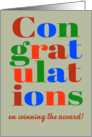 Congratulations on Winning the Award Brightly Colored Retro Lettering card