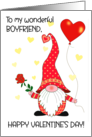 For Boyfriend Valentine’s Day Cute Gnome with Red Rose and Balloon card