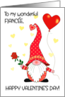 For Fiance Valentine’s Day Cute Gnome with Red Rose and Balloon card