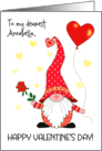 Custom Name Valentine’s Day Cute Gnome with Red Rose and Balloon card