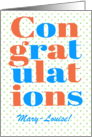 Custom Name Congratulations Peach and Blue Lettering card