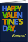 Custom Name Valentine with Bold Lettering on Denim Blue card