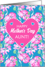 For Aunt on Mothers Day with Heart and Pink Roses on Sky Blue card