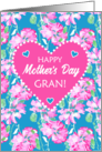 For Gran on Mothers Day with Heart and Pink Roses on Sky Blue card