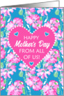 Mothers Day From All of Us with Heart and Pink Roses on Sky Blue card