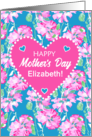 Custom Name Mothers Day with Heart and Pink Roses on Sky Blue card