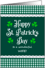 For Wife St Patrick’s Day with Shamrocks and Green Checks card