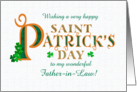 For Father in Law St Patrick’s with Shamrocks and Gold Coloured Text card