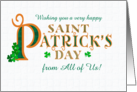 St Patrick’s From All of Us with Shamrocks and Gold Coloured Text card