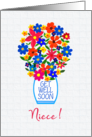 For Niece Get Well Soon Bouquet of Colorful Flowers in White Vase card