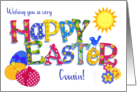 For Cousin Easter Eggs with Primroses and Floral Word Art card