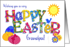 For Grandpa Easter Eggs with Primroses and Floral Word Art card