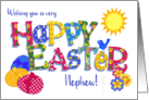 For Nephew Easter Eggs with Primroses and Floral Word Art card